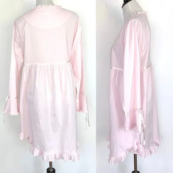 Vintage Laura Ashley Parisian Pink Cotton Nightgown Cottagecore Prairie Y2K Sz M - Picture 3 of 16
